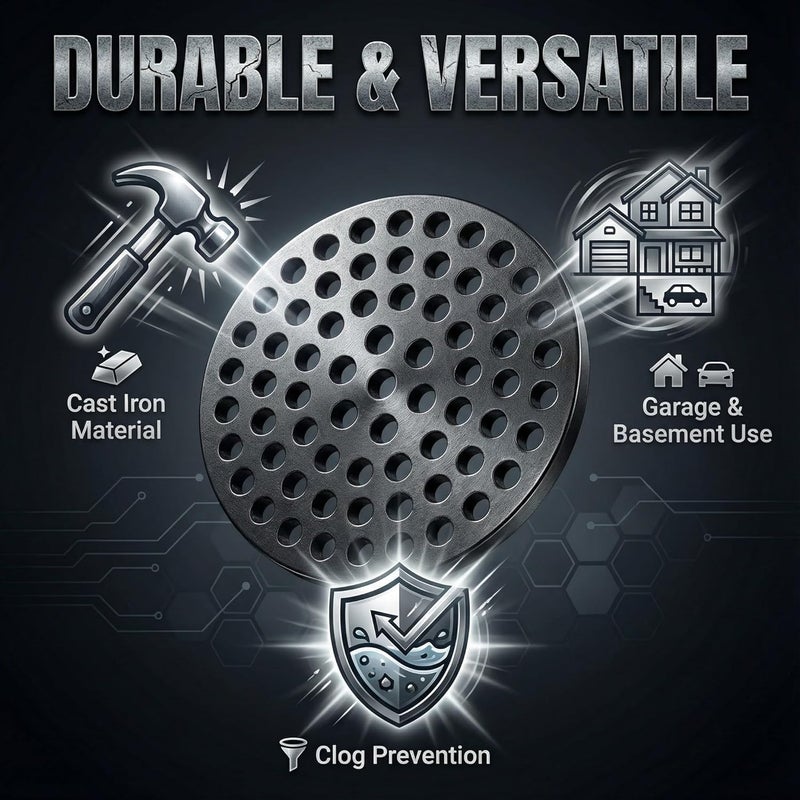 Valorup 4.72 Inch Cast Iron Drain Cover, Garage Drain Cover, Basement Floor Drain Cover, Cast Iron Floor Drain Strainer, 1 Pack - Image 2